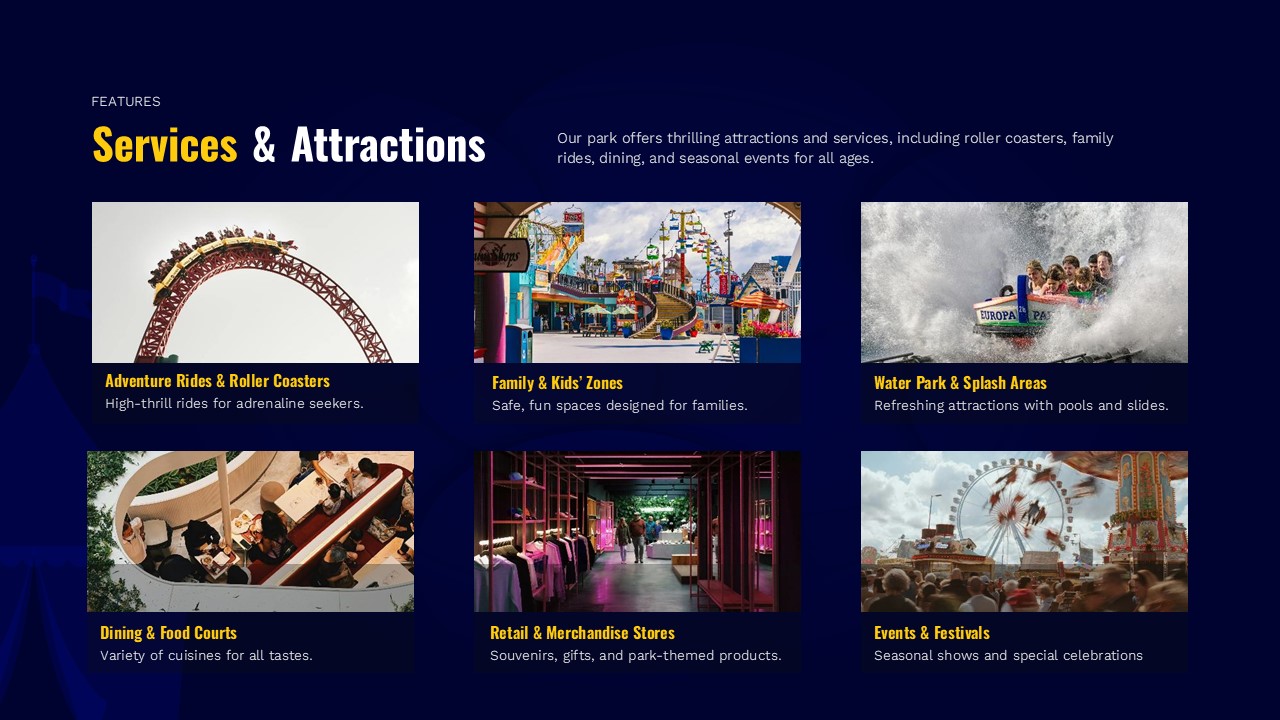Amusement Park Services and Attractions Template for PPT and Google Slides