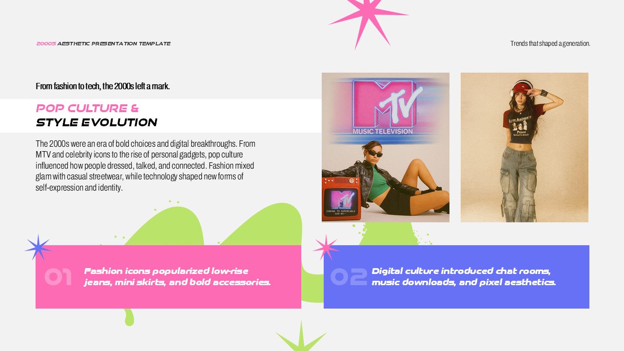 An Image That Represents 2000s Aesthetic Template for PowerPoint & Google Slides. 2000s Pop Culture and Style Revolution PowerPoint and Google Slides