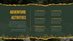 Outdoor activities slide in Forest Camping Adventure Template with numbered adventure activity list.