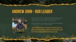Team leader introduction slide in Forest Camping Adventure Template with portrait image and role details.
