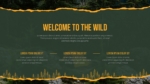 Welcome slide of Forest Camping Adventure Template with three content sections in forest-themed layout.