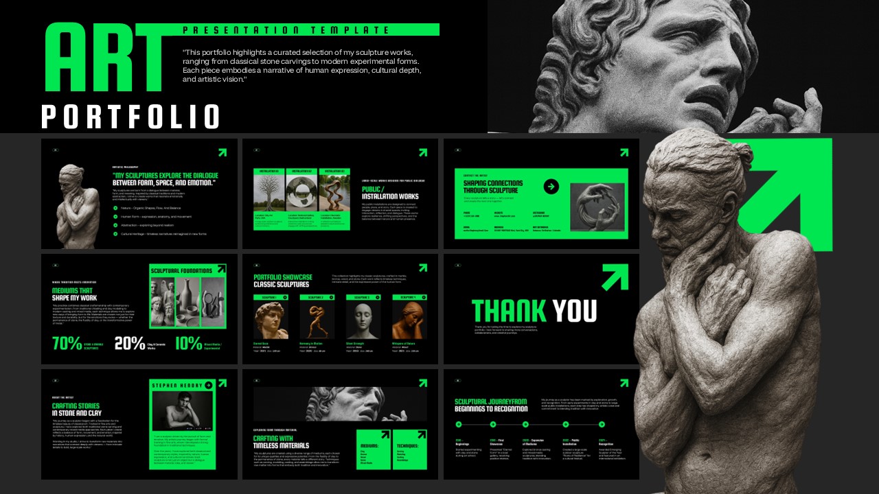An Image That Shows Art Portfolio Presentation Template, Modern Art Sculpture Portfolio Presentation for PowerPoint and Google Slides