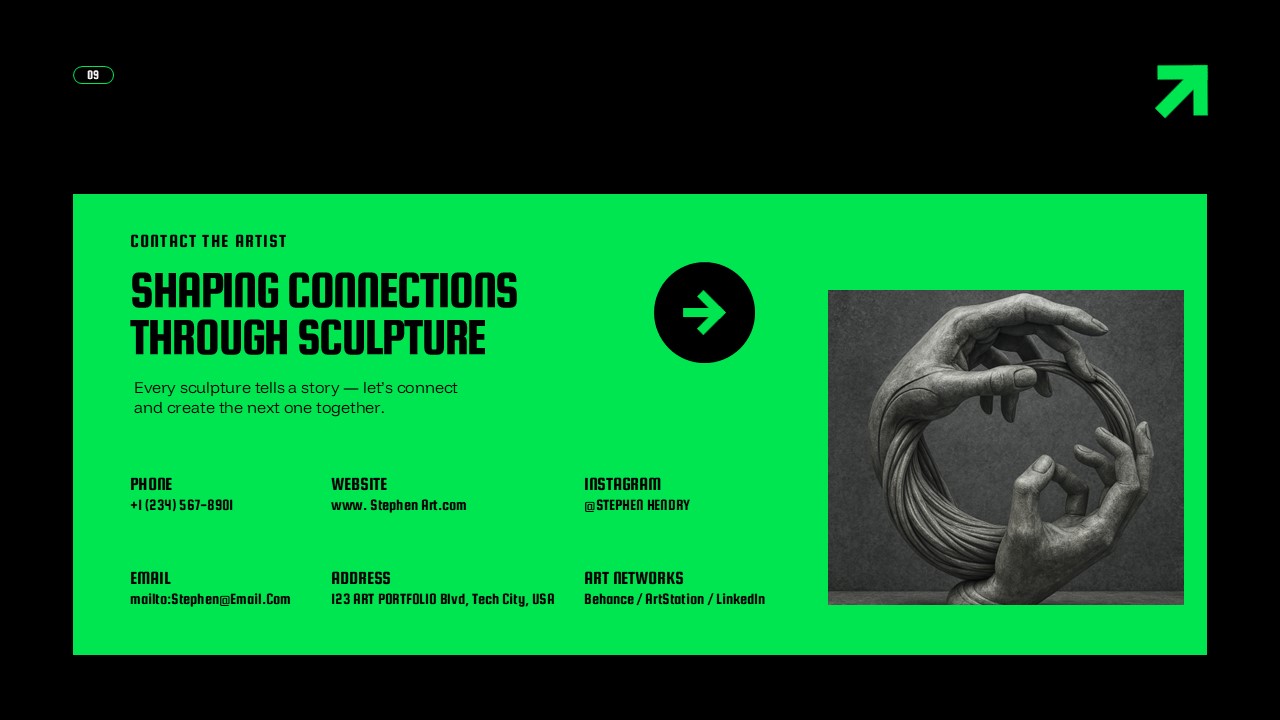 An Image That Shows Art Portfolio Presentation Template. Shaping Connections Through Sculpture PowerPoint and Google Slides