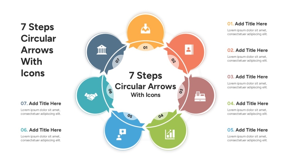An Image That Shows A 7 Steps Circular Arrows Infographic template. Learn how to design Infographic PowerPoint