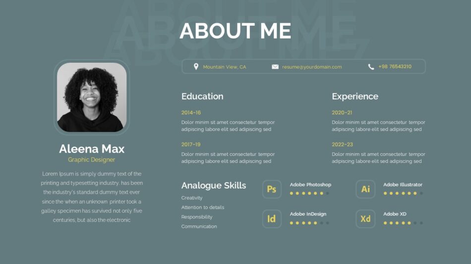 An Image That Shows an About Me Slide For PowerPoint and Google Slides