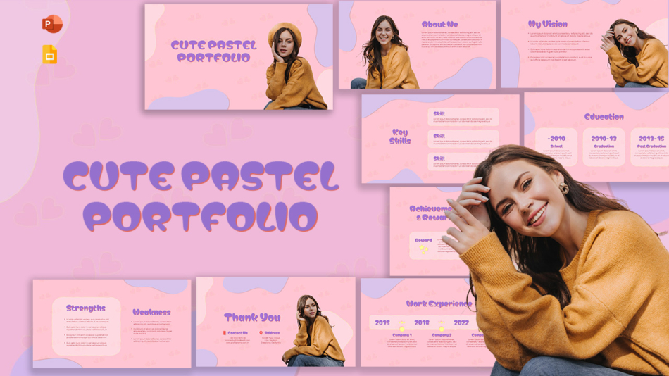 An Image that Shows a Cute Pastel Portfolio Template for PowerPoint Google Slides