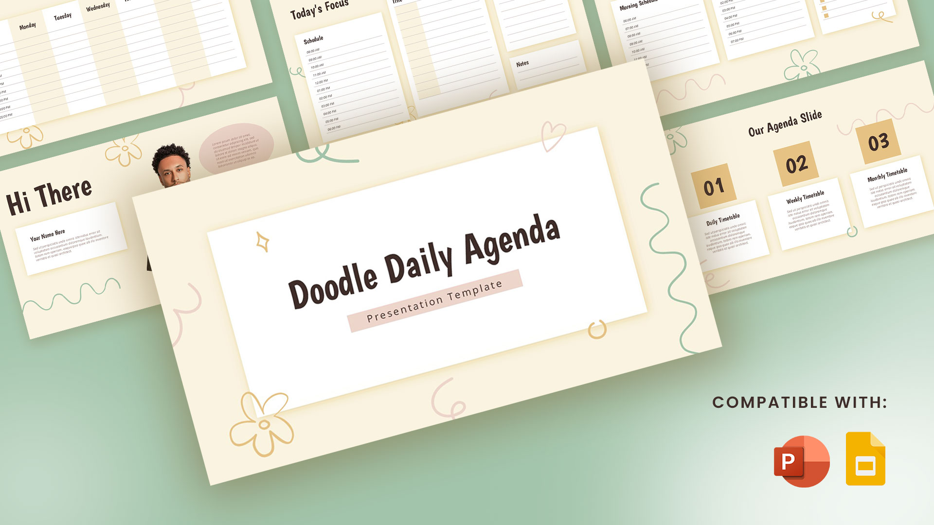 An Image That Shows Doodle Daily Agenda Template for PowerPoint and Google Slides