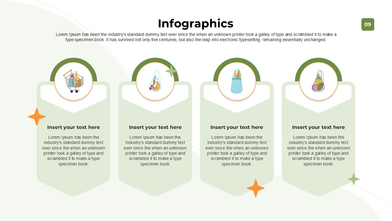 An Image That Shows Infographics Supermarket Presentation Template for PowerPoint and Google Slides, Supermarket Presentation Template for PowerPoint and Google Slides