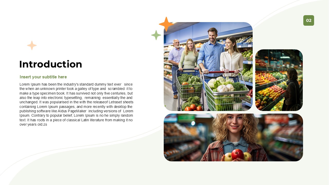 An Image That Shows Introduction of Supermarket Presentation Template for PowerPoint and Google Slides. Supermarket Presentation Template for PowerPoint and Google Slides