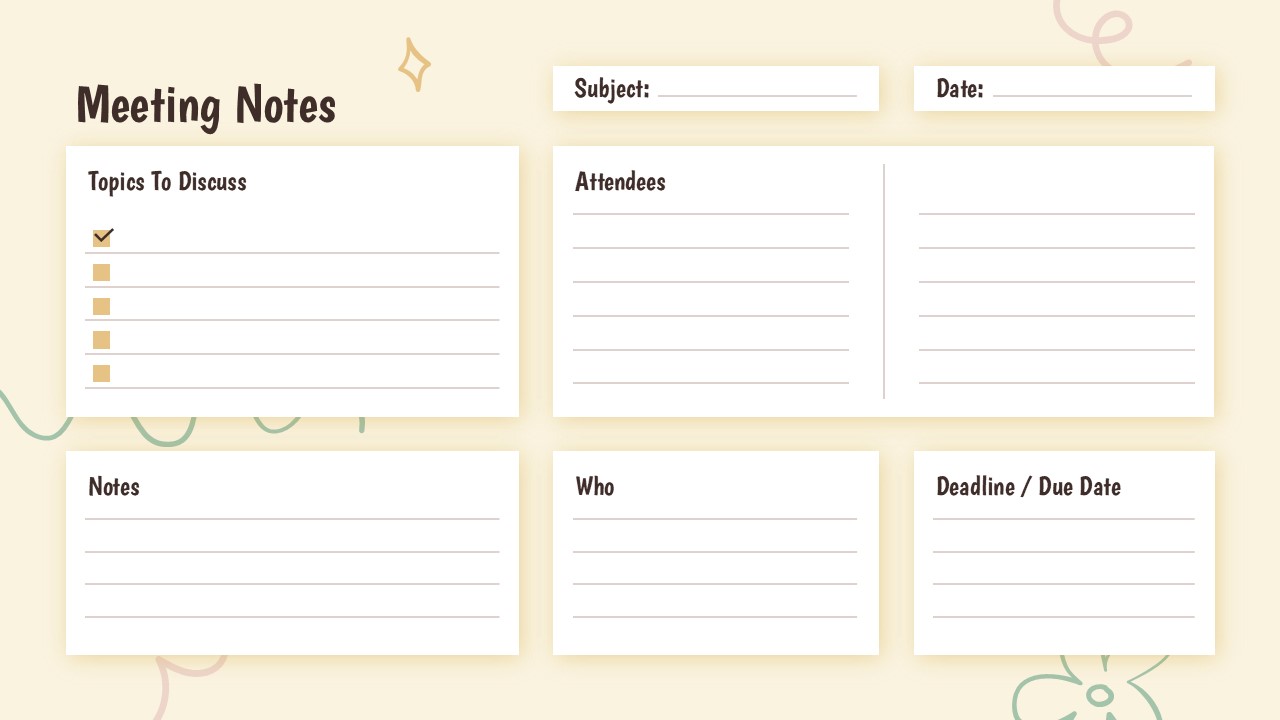 An Image That Shows Meeting Notes Templates for PowerPoint and Google Slides. Doodle Daily Agenda Template for PowerPoint and Google Slides
