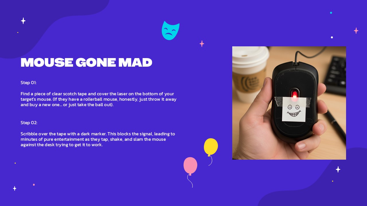 An Image That Shows a Mouse Gone Mad Template for PowerPoint and Google Slides. Download free April Fools Day template