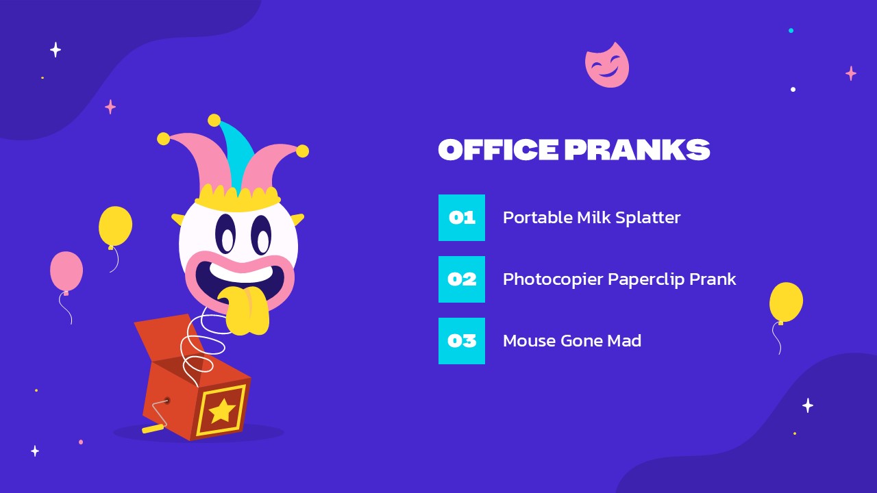An Image that Shows Office Pranks Template For Google Slides and PowerPoint. Download Free April Fools Day Template