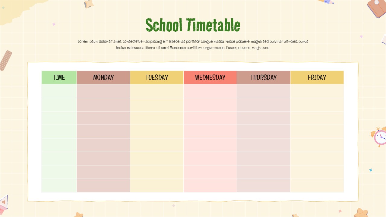 School Timetable Templates for PowerPoint and Google Slides. Using This Elementary School Weekly Planner Presentation Template