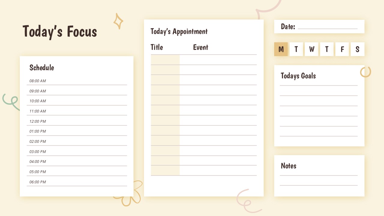 An Image That Today’s Focus Slide of Doodle Daily Agenda Templates. Doodle Daily Agenda Template for PowerPoint and Google Slides