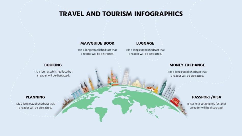 An Image That Shows Travel and Tourism Infographic PowerPoint Template. Learn how to design Infographic PowerPoint slides