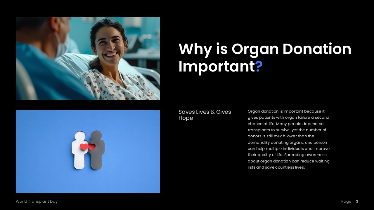 An image that shows Why is Organ Donation Important Template for PowerPoint and Google Slides. Use the World Transplant Day presentation template