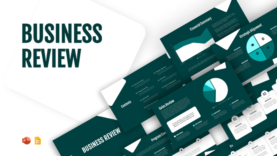An Image That Shows Business Review Template PowerPoint and Google Slides, Find Free Google Slides themes designed for business meetings, education presentations