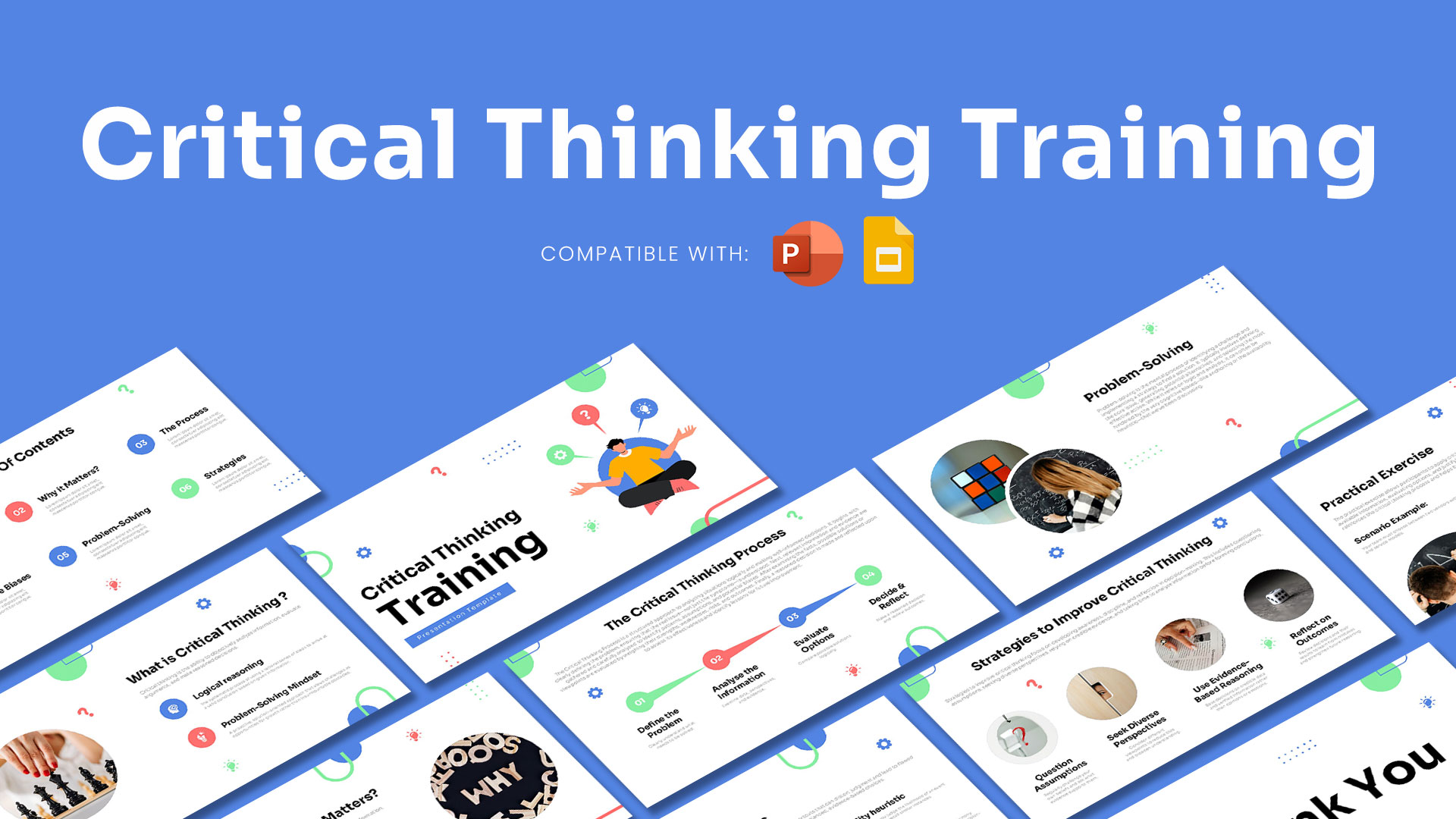 An Image That Shows a Critical Thinking Training Presentation Template for PowerPoint and Google Slides, Editable Critical Thinking Training template for PowerPoint and Google Slides