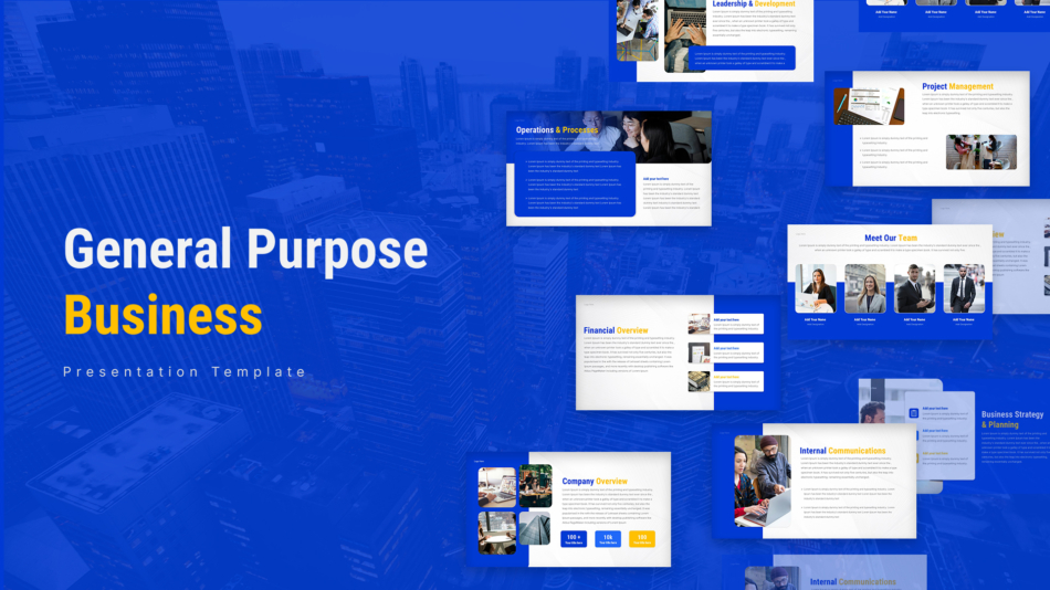An Image that Shows General Purpose Business Template for PowerPoint and Google Slides, Find Free Google Slides themes designed for business meetings, education presentations