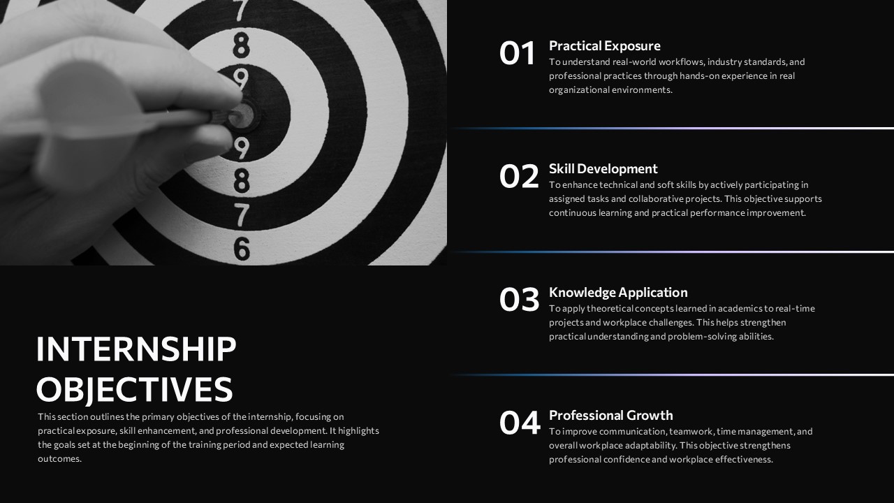 An Image That Shows a Internship Objectives Template for PowerPoint and Google Slides, Internship Report Template for PowerPoint and Google Slides