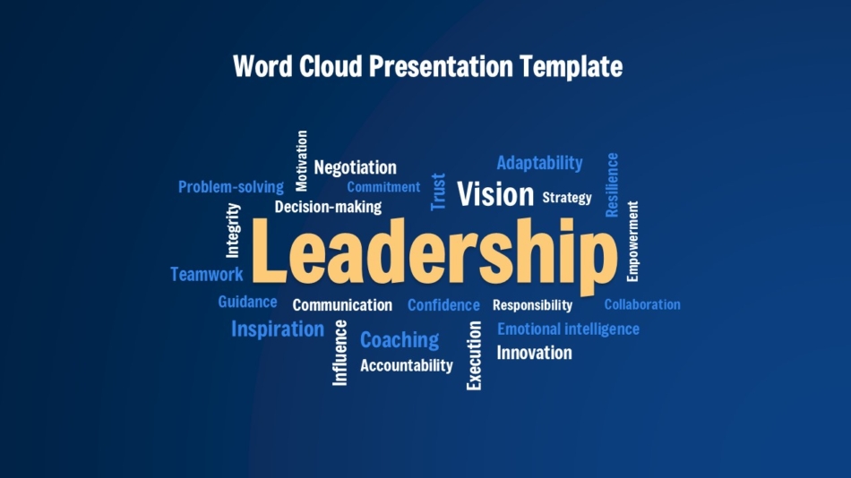 An Image that Shows Leadership Word Cloud Template. Download Professional PowerPoint Templates for free