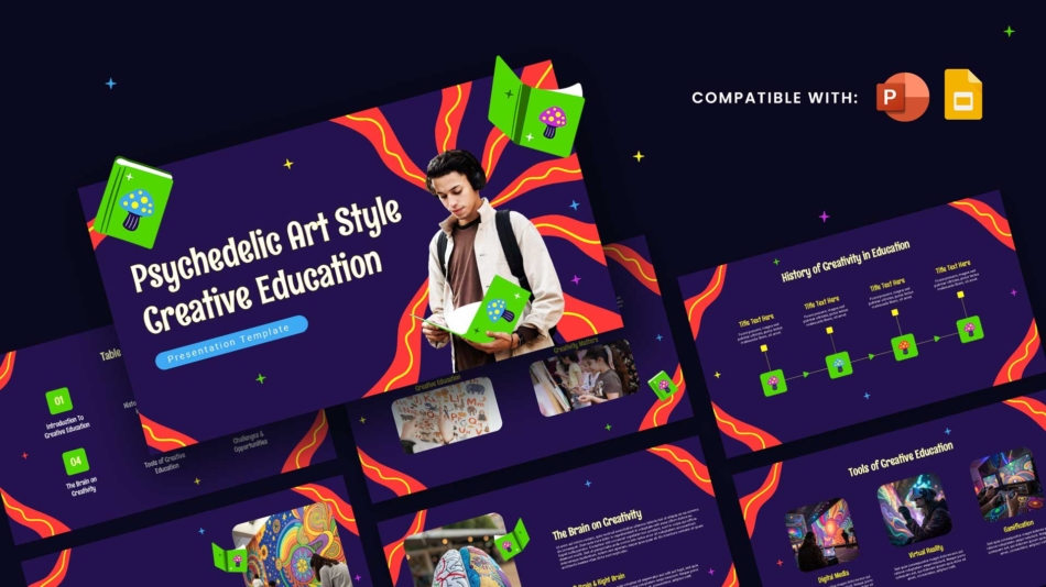 An Image That Shows Psychedelic Art Creative Education Template, Find Free Google Slides themes designed for business meetings, education presentations