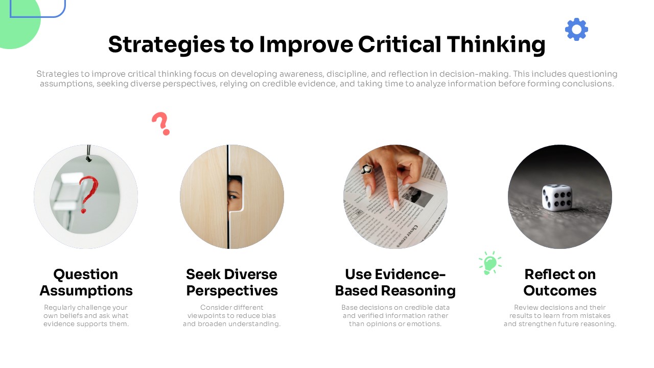 An Image That Shows Strategies to Improve Critical Thinking Template, Editable Critical Thinking Training template for PowerPoint and Google Slides