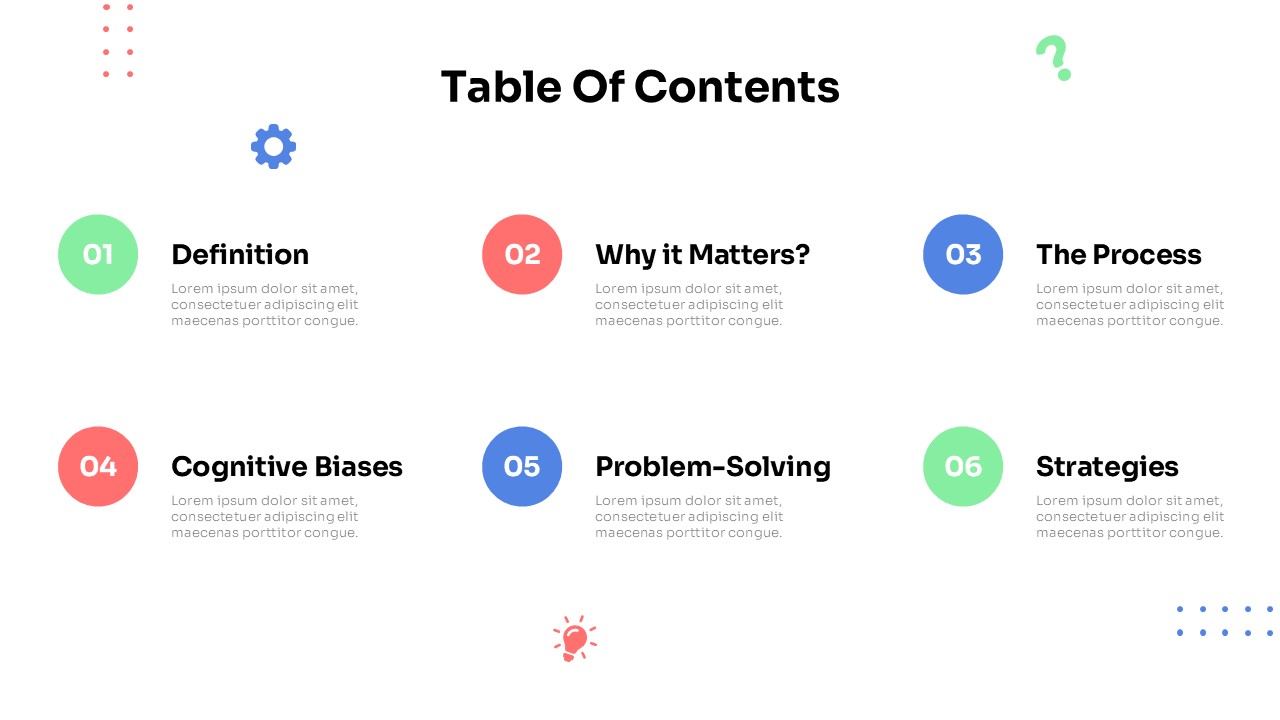 An Image That Shows a Table Of Contents Presentation Template, Editable Critical Thinking Training template for PowerPoint and Google Slides
