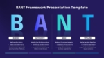 BANT Framework presentation slide showing Budget, Authority, Need, and Timeline sections with a modern gradient design on a dark background for sales strategy planning