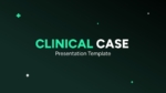 Clinical case presentation title slide with green gradient background and bold medical presentation heading design.