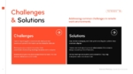 Challenges and solutions slide for remote work outlining common issues like communication and time zones alongside solutions such as digital tools and asynchronous collaboration.