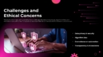 Challenges and ethical concerns in AI marketing slide featuring data privacy, security risks, algorithm bias, and responsible AI concepts for PowerPoint and Google Slides.