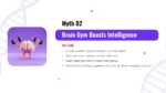 Myth 02 presentation slide debunking the “Brain Gym Boosts Intelligence” neuromyth, featuring a brain lifting weights illustration and evidence-based neuroscience insights.