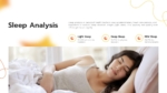 Sleep analysis presentation slide featuring sleep stage tracking, REM sleep insights, deep sleep metrics, and wellness monitoring for personal health trackers.