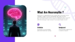 What Are Neuromyths presentation slide featuring a digital brain illustration, neuroscience research visuals, and educational content explaining brain learning misconceptions.