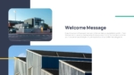 Modern real estate presentation slide featuring a welcome message with contemporary residential building photos in a clean, minimalist layout with rounded image frames and elegant typography.