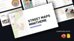 Street Maps Mini Theme presentation template featuring modern map layouts, location pins, navigation routes, and editable slides for logistics, travel, urban planning, and geographic data presentations in PowerPoint and Google Slides.