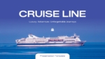 Cruise Line presentation template cover slide featuring a luxury cruise ship sailing across a calm blue ocean with a modern travel-themed design for PowerPoint and Google Slides.