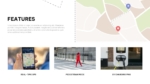 Features slide showcasing real-time GPS navigation, pedestrian mode, and EV charging station capabilities with supporting images and a street map themed presentation layout.