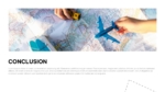 Conclusion slide featuring a travel planning map, toy airplane, and navigation elements, designed to summarize key insights and recommendations in a transportation or location-based presentation.
