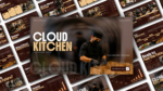 Cloud Kitchen Business Plan PowerPoint and Google Slides template featuring a chef preparing food orders, with professional slides for market analysis, business model, financial projections, operations, team, milestones, and investor pitch presentations.
