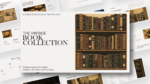 Cover slide of The Vintage Book Collection presentation template featuring an elegant vintage bookshelf filled with antique books, textured paper background, classic serif typography, and warm sepia tones, ideal for literature, history, education, publishing, and storytelling presentations.