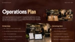 Operations Plan slide for a Cloud Kitchen Business Plan PowerPoint and Google Slides template featuring kitchen setup, technology stack, workflow, food preparation, and delivery operations.