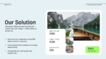 Travel Booking App Pitch Deck solution slide showcasing an AI-powered travel booking platform with trip pricing, itinerary management, real-time comparisons, and editable PowerPoint and Google Slides presentation layout.