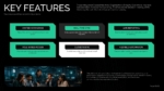 Software Demo Presentation Template key features slide highlighting unified workspace, real-time synchronization, live reporting, role-based access, cloud-native functionality, and flexible automation.