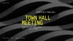 Town Hall Meeting cover slide with bold yellow title on a dark architectural background.
