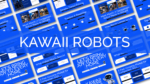 Kawaii Robots PowerPoint and Google Slides template featuring cute AI companion robots