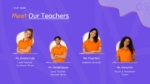 Kindergarten teacher team presentation slide with staff profiles and teaching roles