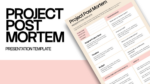 Project Post Mortem presentation template with a project review worksheet and team discussion sections