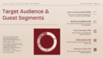 Target audience slide showing luxury leisure couples, wellness travelers, families, MICE groups, and eco travelers.